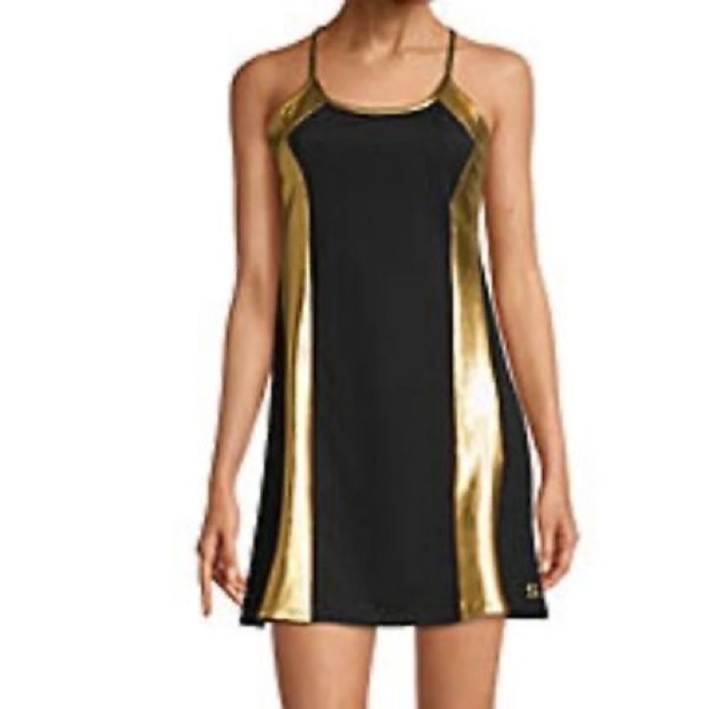 Sports Illustrated Black and Gold Racerback Mini Casual Athletic Dress Medium